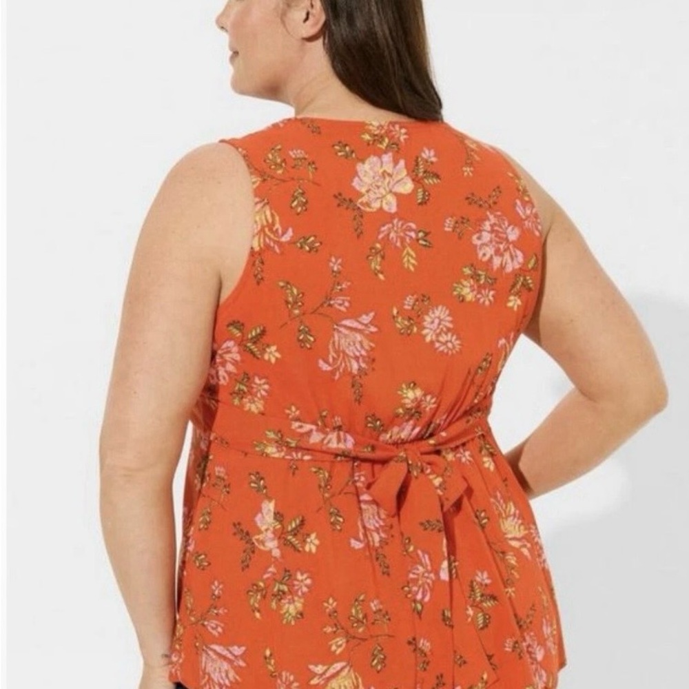torrid Orange Floral Tie-Back Sleeveless Blouse